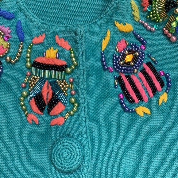 Vintage Michael Simon Scarab Beetle Sweater Unique Insect Beaded‎ Twee - Picture 3 of 14